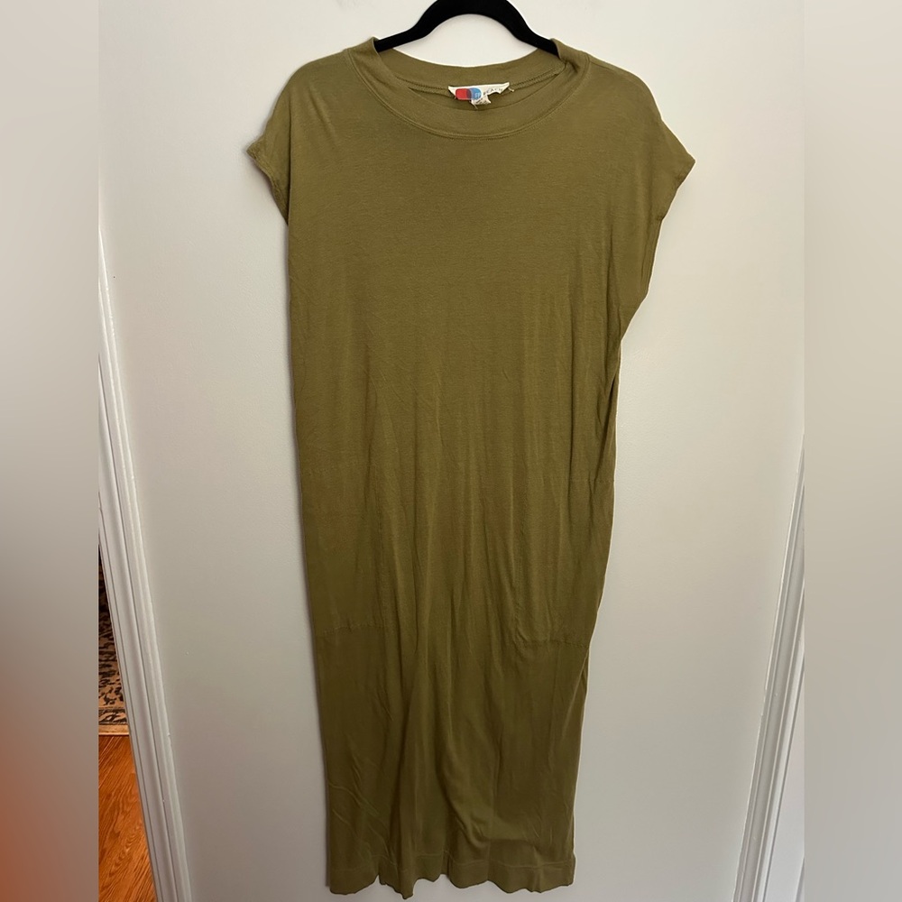FREE PEOPLE Olive Green Cap Sleeve Midi Dress - Picture 2 of 9